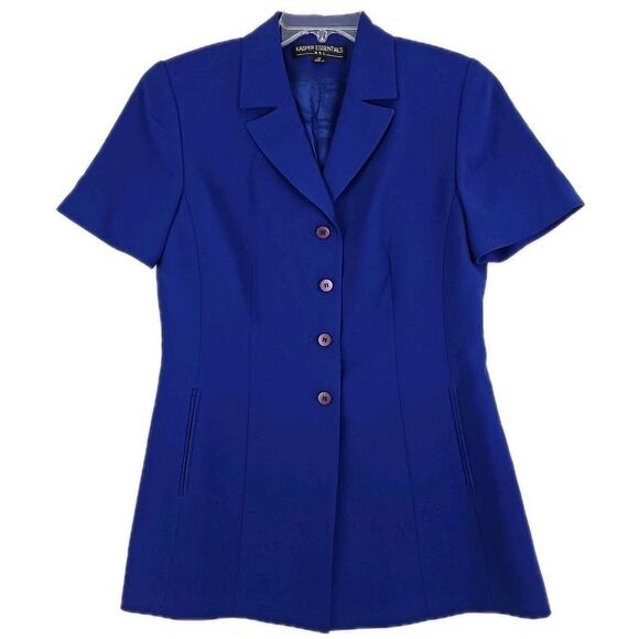 Kasper Essentials ASL~Woman Sz. 10~Royal Blue Jacket Blazer Short Sleeve Button - Picture 1 of 12